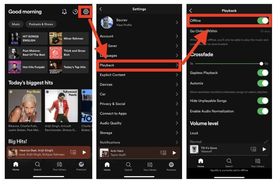 enable offline Music on Spotify