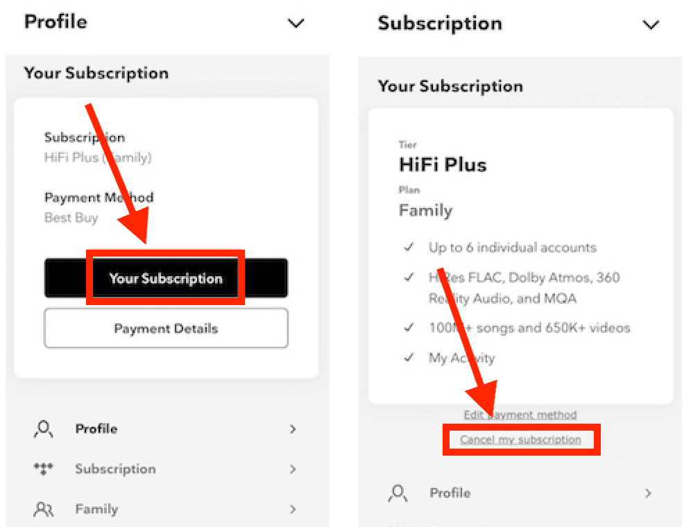 cancel tidal subscription using android phone