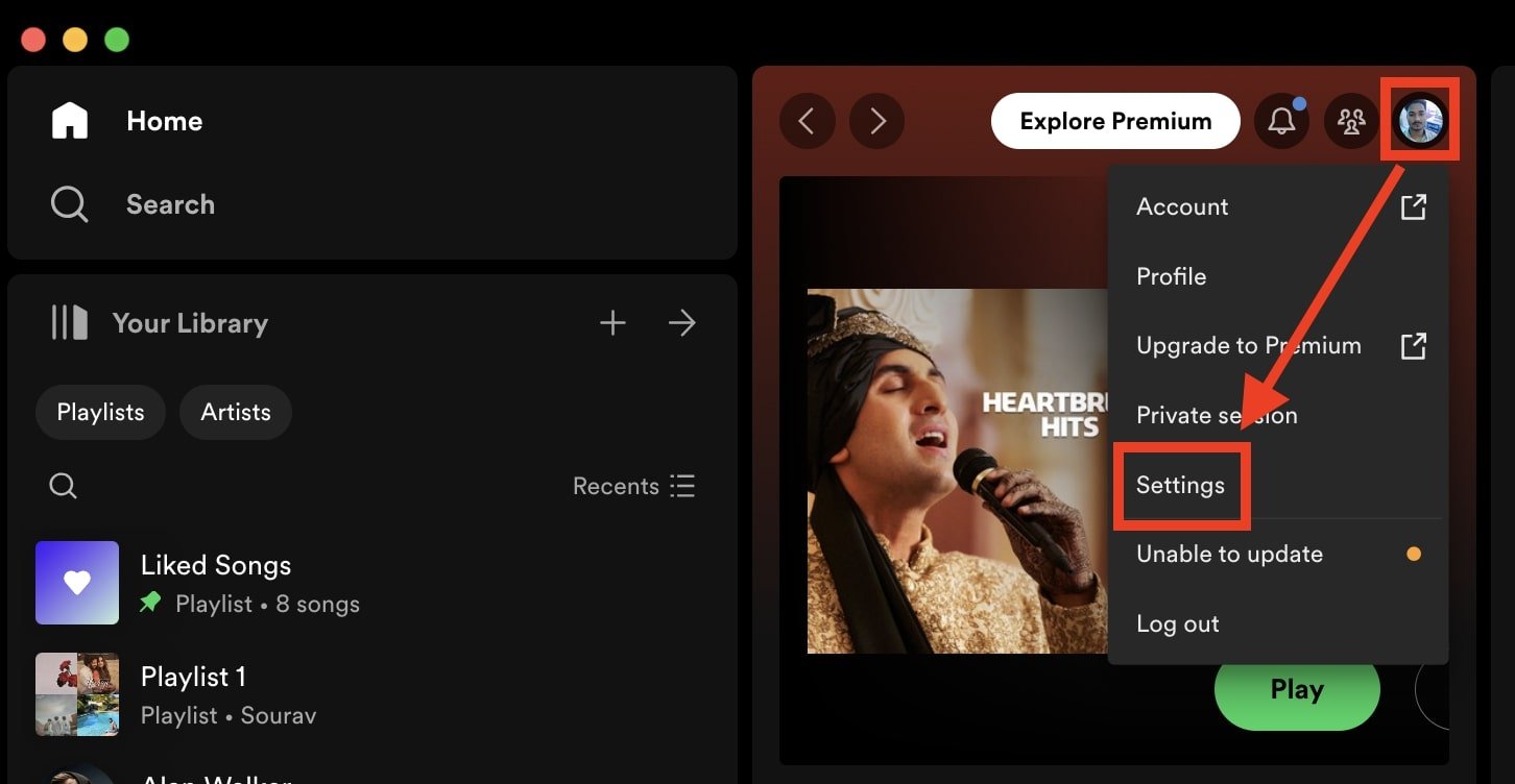 settings on spotify pc