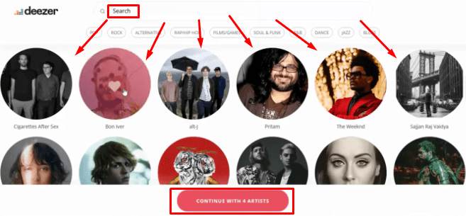 select artist on deezer